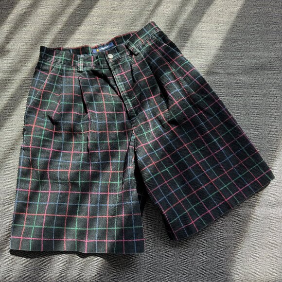 Corduroy Vintage Shorts Wide Leg 28W Plaid - Picture 4 of 13